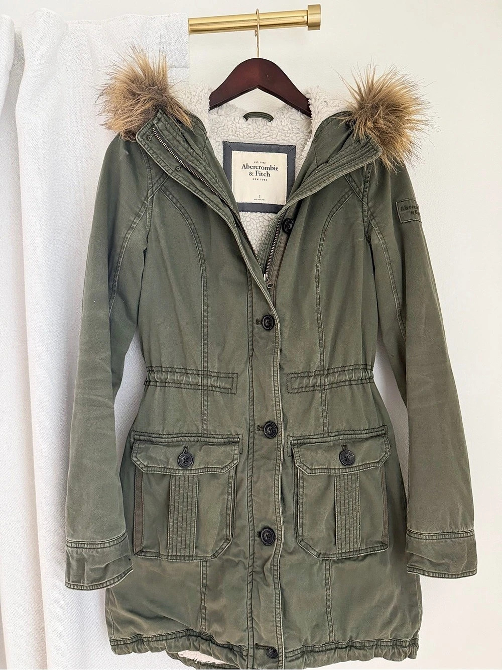 Abercrombie & Fitch Y2K Sherpa-Lined Military Parka Olive & Brown Small